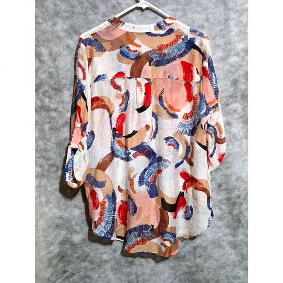 Creation Women's Sz S SemiSheer blouse top 3/4 Sleeve, Hi-lo - Picture 2 of 3